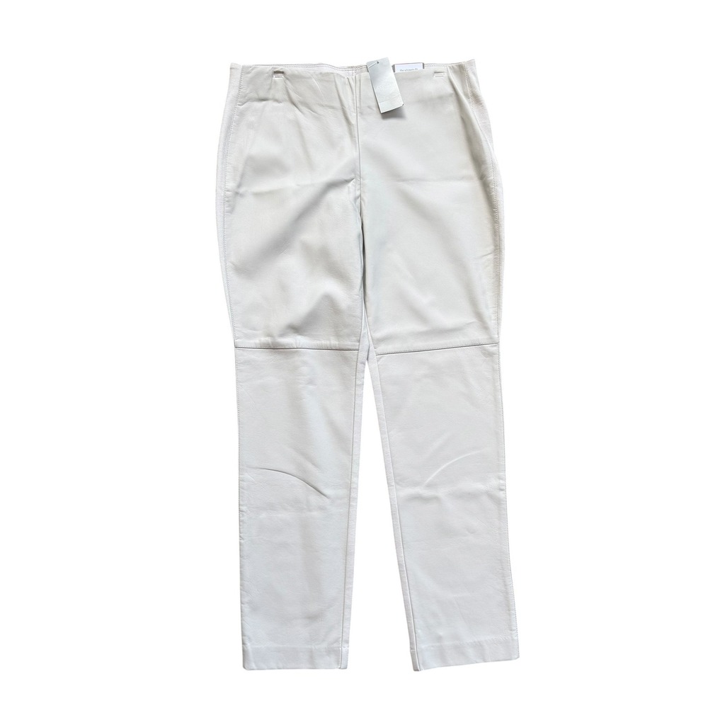 Chicos The Abbey Pieced Pant Cement Faux Leather Front Petite 1.5P Medium NEW